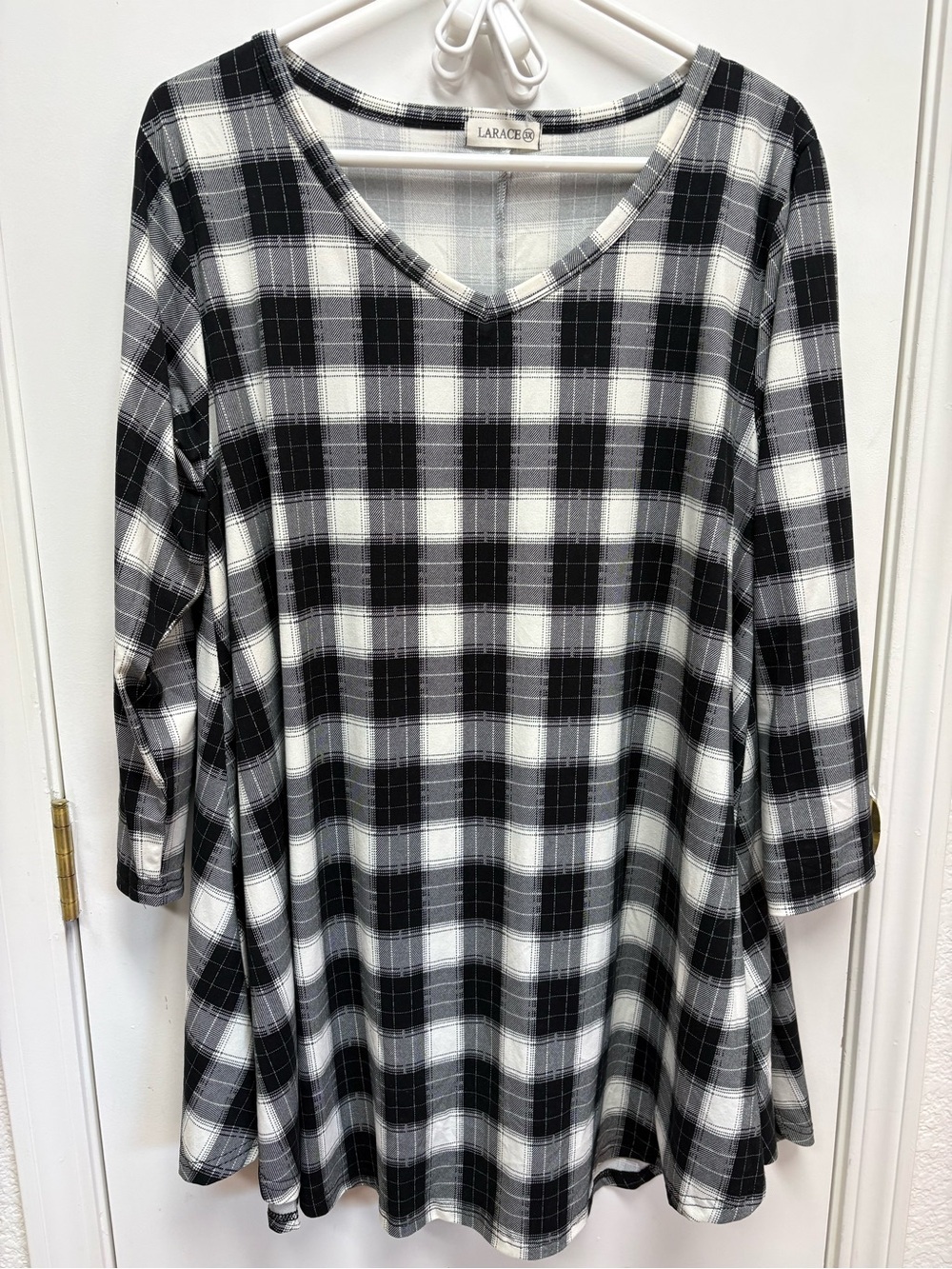 Larace Black & White Plaid V-Neck Tunic